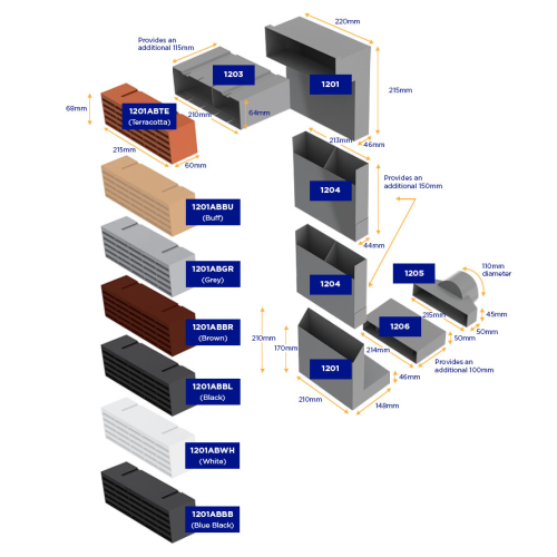 Underfloor Vent Duct Adapter to suit 110mm dia Black (1205)