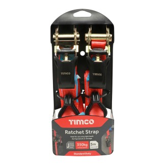 Ratchet Straps - J Hook 25mm x 5m (working load 350kg) 2 no. per pack (5RS2J)