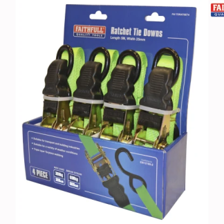 RATCHET TIE DOWNS (4) 5M X 25MM  GREEN
