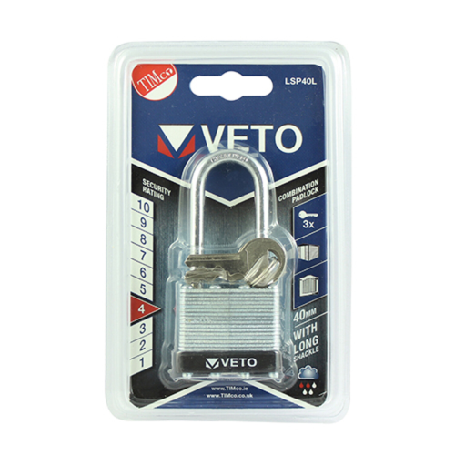 Long Shackle Laminated Padlock 40mm (1 EA/Blister Pack)