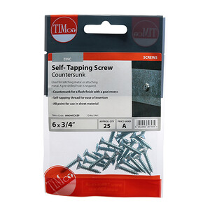 S/Tapping Screw PZ2 CSK - BZP 6 x 3/4 (25 PCS/TIMpac)