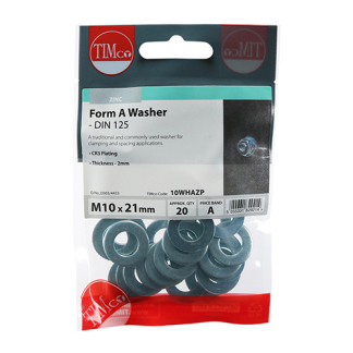 M10 Form A Washer DIN 125A - BZP (20 PCS)