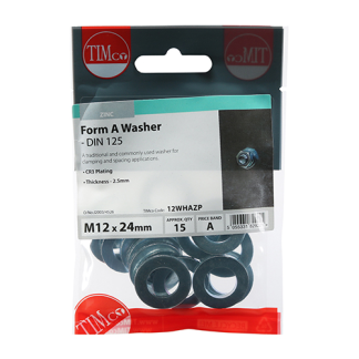 M12 Form A Washer DIN 125A - BZP (15 PCS)