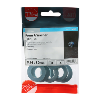 M16 Form A Washer DIN 125A - BZP (8 PCS)