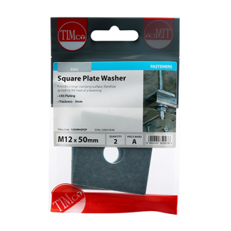M12 x 50 x 50 x 3 Square Plate Washer - BZP (2 PCS)